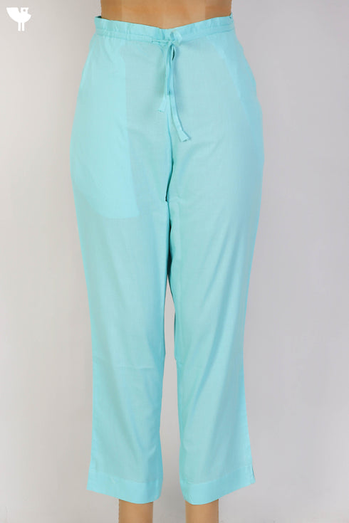 Cambric Cotton Pants In Turquoise Blue
